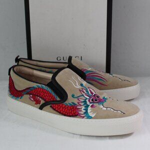 NWB Gucci Velvet Embroidered Dragon Flats Slip Ons Loafers 40.5 475245